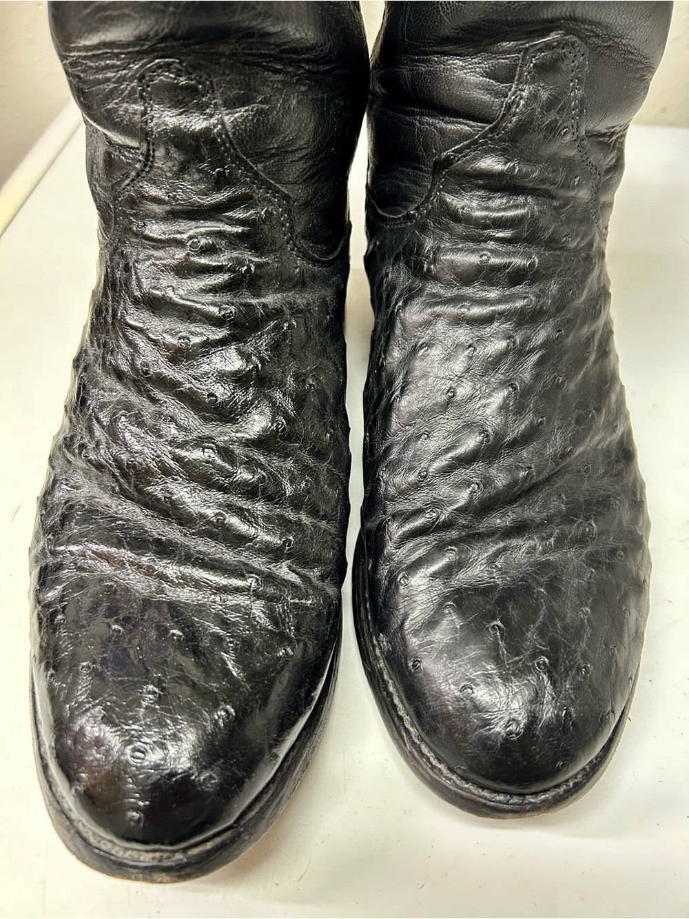 Justin Boots Black Ostrich Leather Cowboy Boots